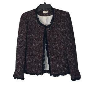 Zadig & Voltaire Volia Boucle Tweed Fringe Jacket Womens 34 / XS Red Blue Blazer